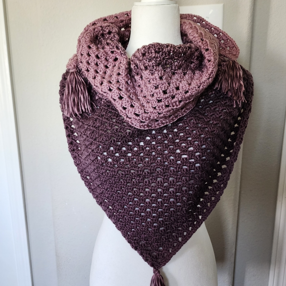 Tri-Color Granny Shawl Scarf w/ tassels